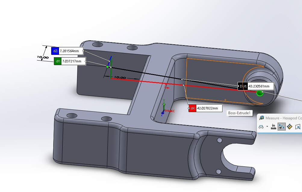 SOLIDWORKS model of a hexapod leg assembly